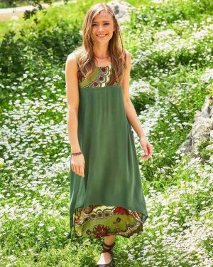 Boho έθνικ φόρεμα maxi πράσινο μοτίβο